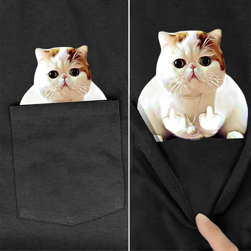 Cute Eyes Shorthair Cat Pocket T-shirt - Super Kitty Cats - big-eyes-persian-s