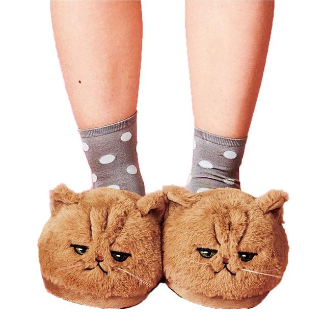 Cat Slippers Novelty for Women Cute Warm Soft Anti Slip Animal Slippers  House Shoes for Living Room Winter Indoor Household Home - AliExpress