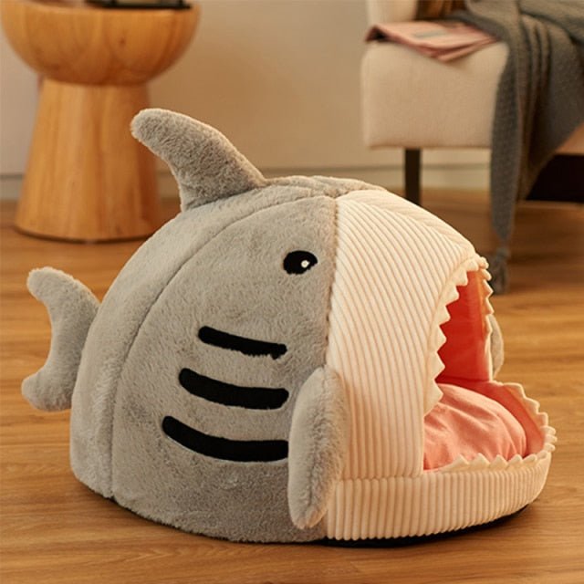 Cute Shark Cat Cave Bed - Super Kitty Cats - 12000026456643496-grey-S (38X35X32cm)