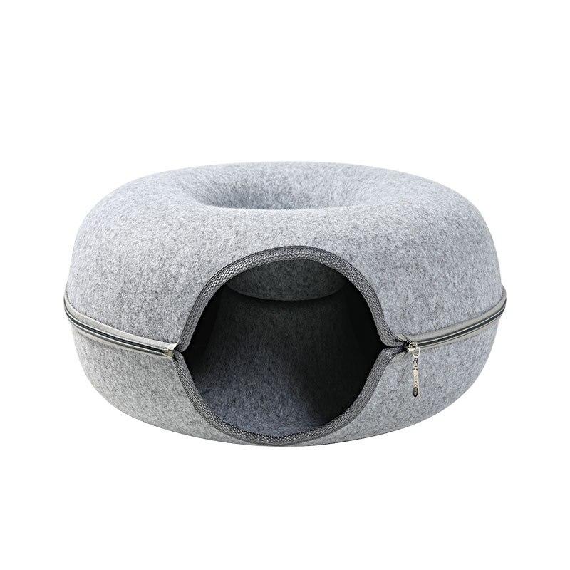 Cat Tunnel Bed Hideaway - Detachable Felt Cave Bed With Peep Holes For Cats & Small Dogs