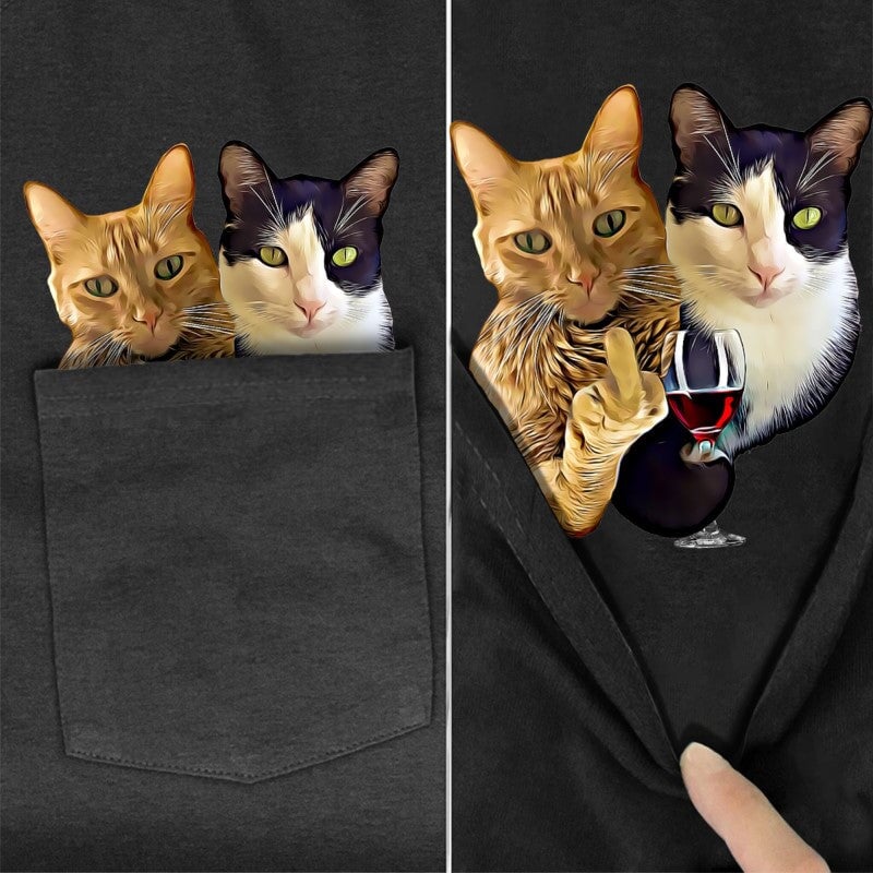 Double Agent Cats Pocket T-shirt - Super Kitty Cats - DACPT-US-S