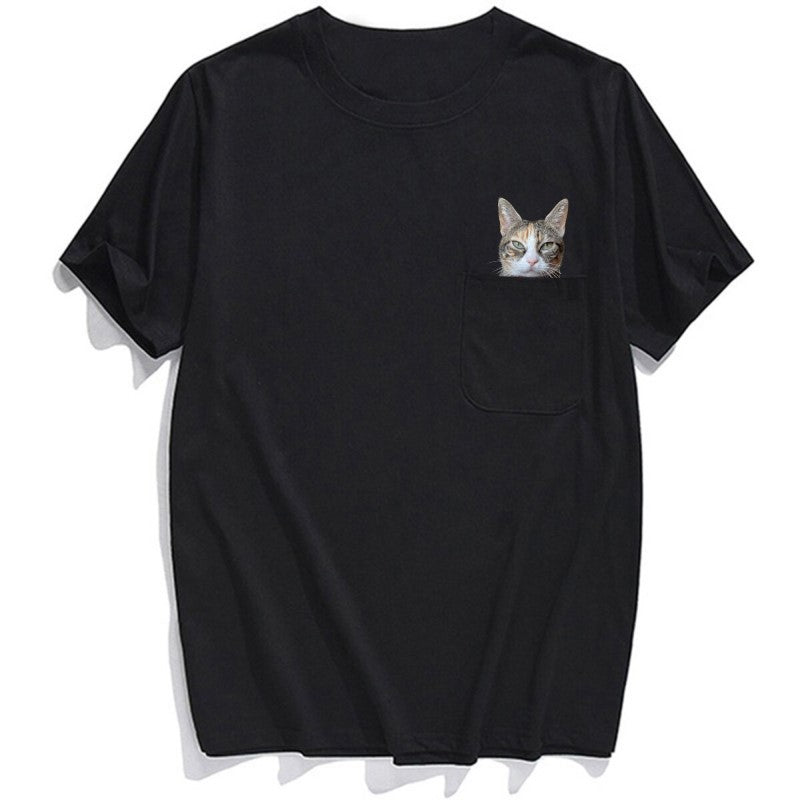 Double Finger Cat Pocket T Shirt Super Kitty Cats