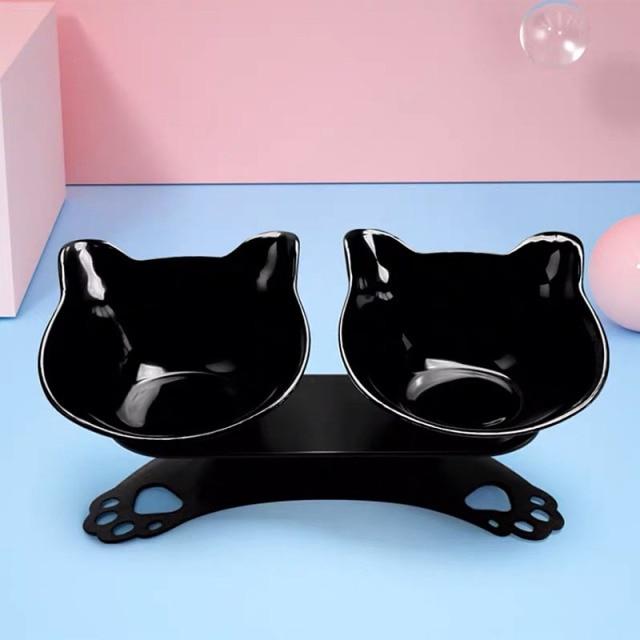 Double Raised Cat Bowl - Super Kitty Cats - 49947683-double-black
