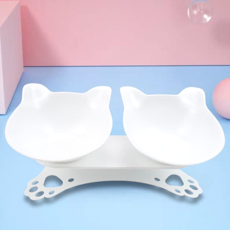 Double Raised Cat Bowl - Super Kitty Cats - 49947683-double-white