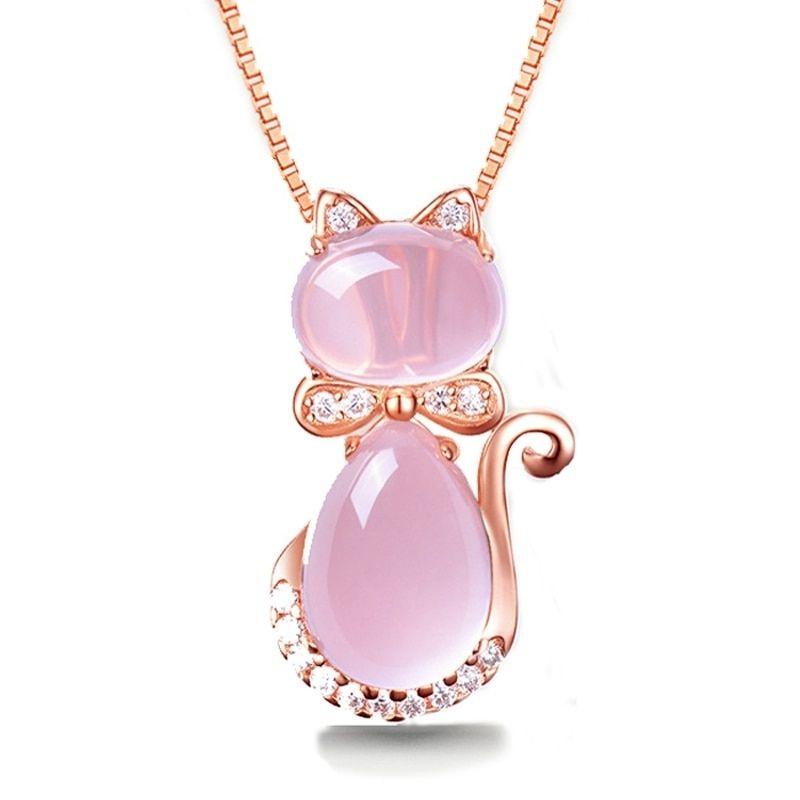 Elegant Pink Cat Necklace - Super Kitty Cats - 9986096-rose-gold-color-pink-45cm