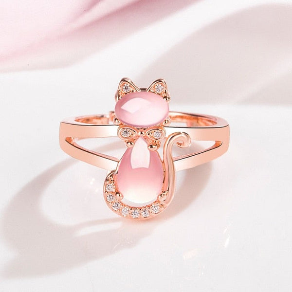 Rose Gold Kitty Cat Snap Clip Swivel Ring