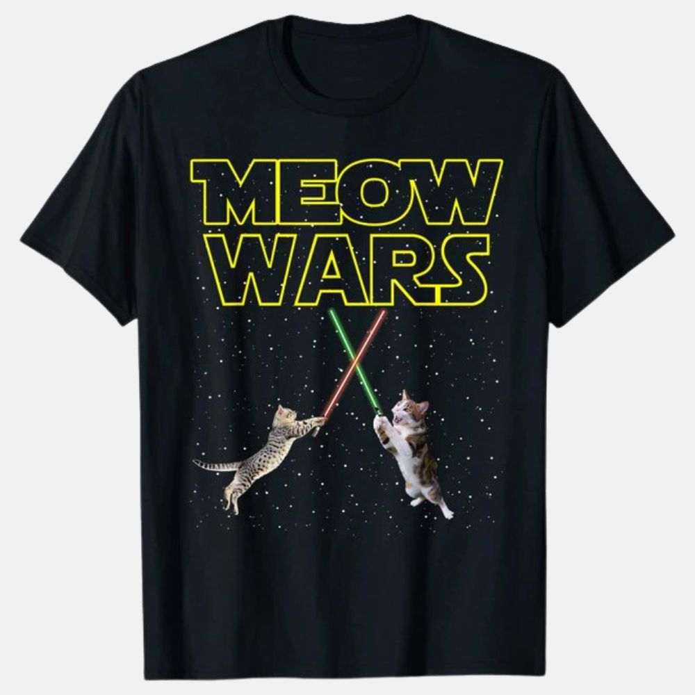 Funny Meow Wars Cat T-shirt - Super Kitty Cats - 14:1254#Black;5:100014066