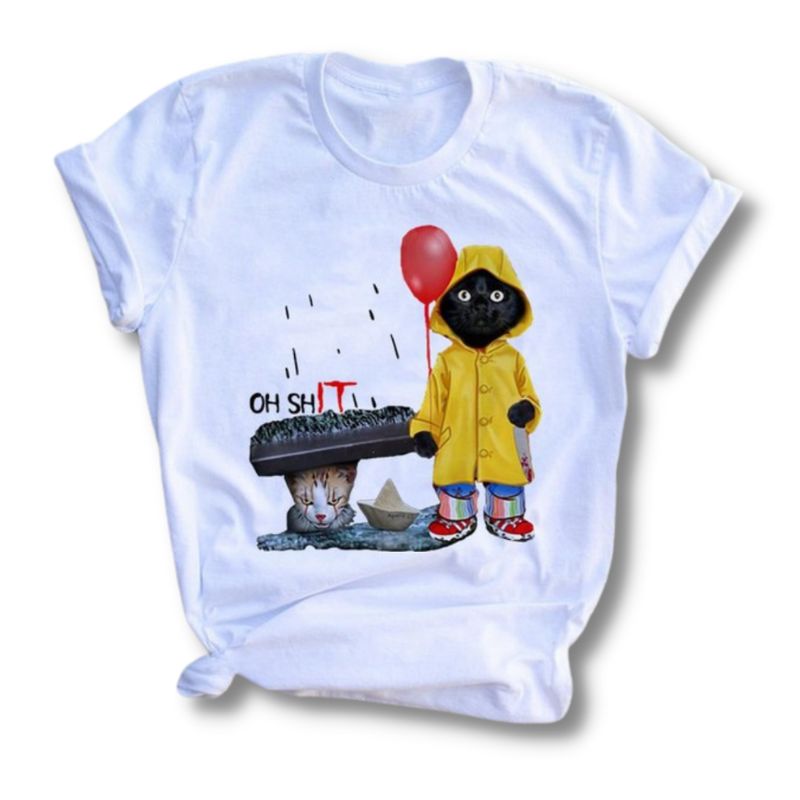 Funny Oh Sh-IT Cat T-Shirt - Super Kitty Cats - 12000016334849632-P8007A-White-XS