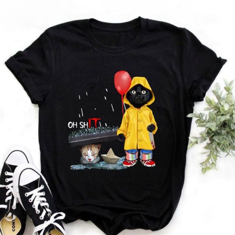 Funny Oh Sh-IT Cat T-Shirt - Super Kitty Cats - 12000016334849664-T222F-Black-XL