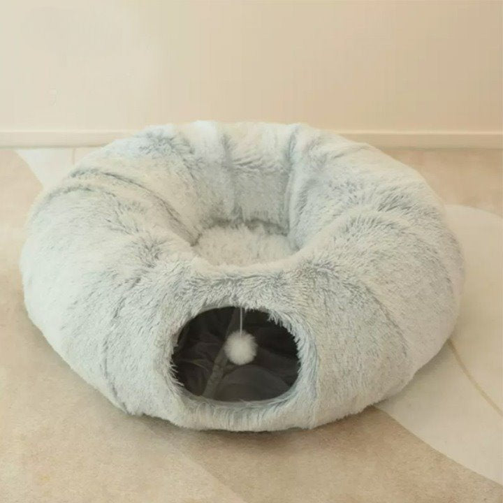Fuzzy Cat Bed and Tunnel - Super Kitty Cats - 1005005020674326-95cm diameter-Grey-China