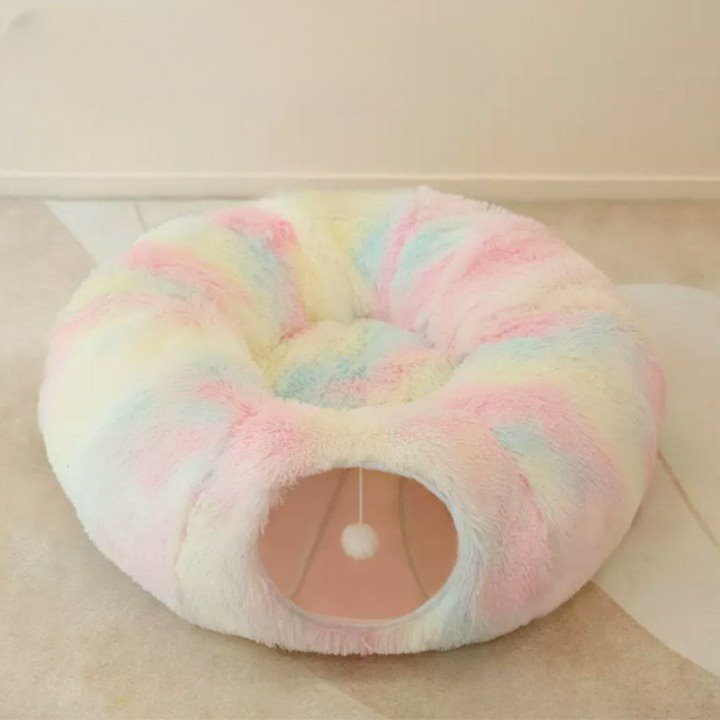 Fuzzy Cat Bed and Tunnel - Super Kitty Cats - 1005005020674326-95cm diameter-Rainbow colours-China