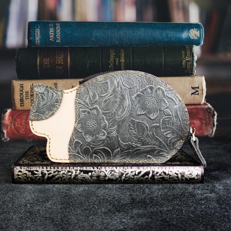 Genuine Leather Cat Coin Purse - Super Kitty Cats - 48899275-gray