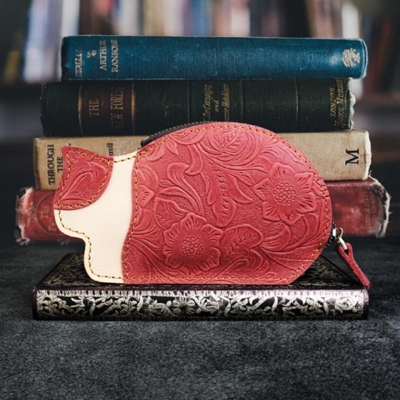 Genuine Leather Cat Coin Purse - Super Kitty Cats - 48899275-red