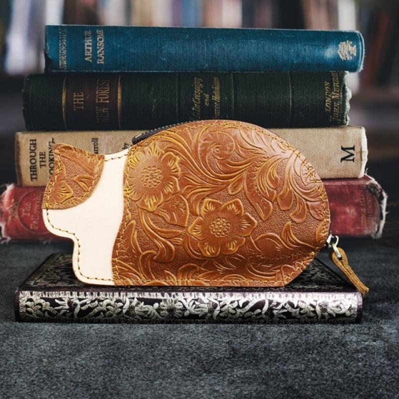 Genuine Leather Cat Coin Purse - Super Kitty Cats - 48899275-yellow