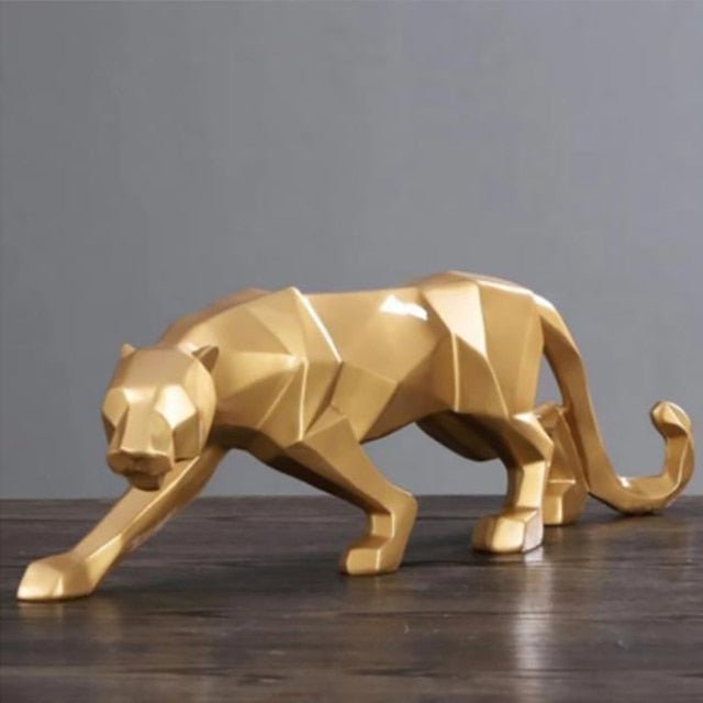 Geometric Wild Cat Figurine - Super Kitty Cats - 32961491213-17 Inch-Gold-China