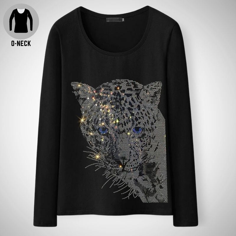 Glitzy Leopard Long Sleeve Shirt - Super Kitty Cats - 48605491-t046-o-black-long-5xl
