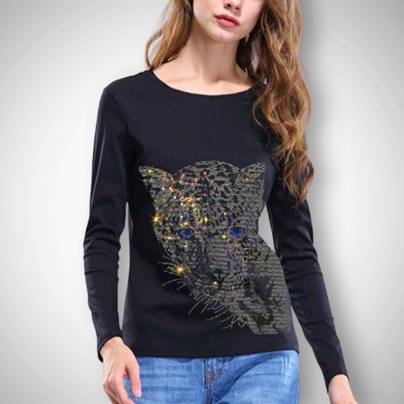 Glitzy Leopard Long Sleeve Shirt - Super Kitty Cats - 48605491-t046-o-black-long-s