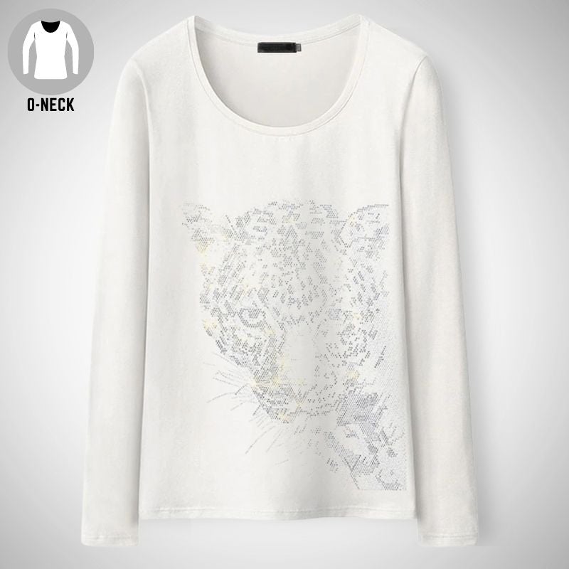 Glitzy Leopard Long Sleeve Shirt - Super Kitty Cats - 48605491-t046-o-white-long-5xl