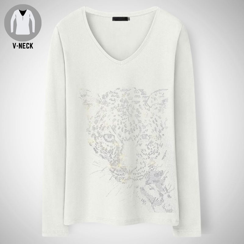 Glitzy Leopard Long Sleeve Shirt - Super Kitty Cats - 48605491-t046-v-white-long-xl