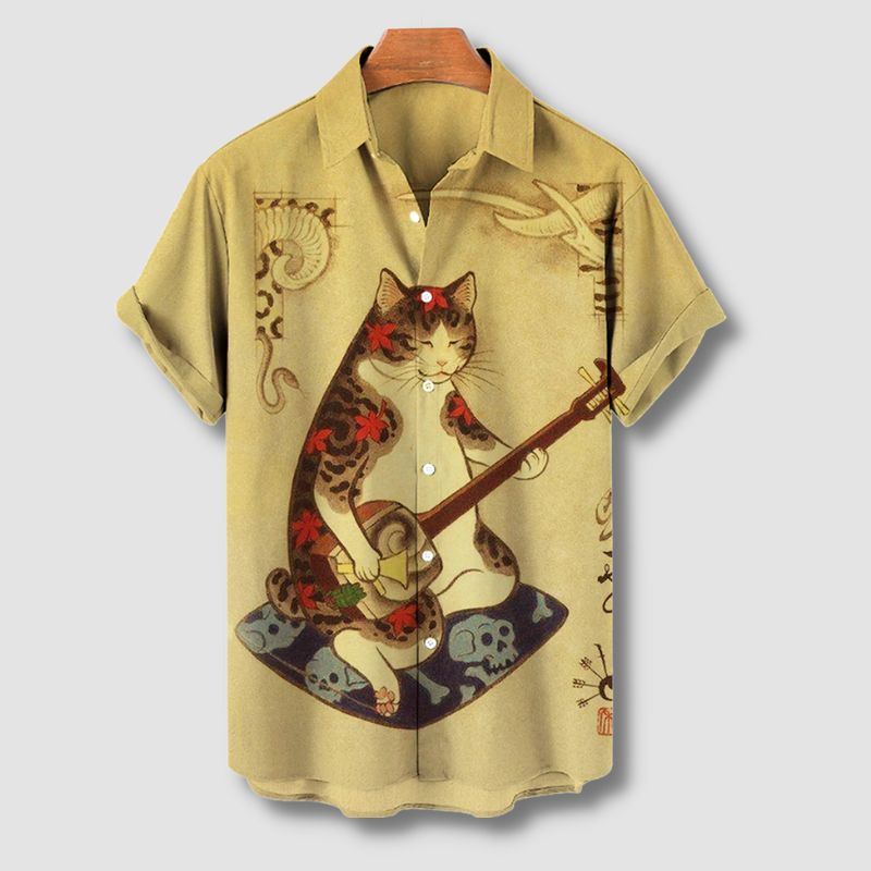 Guitar Cat Hawaiian Shirt - Super Kitty Cats - 12000028616037344-ZF-0340-European size L