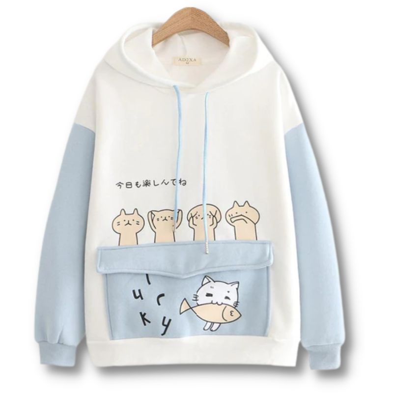 Harajuku Cartoon Cats Hoodies - Super Kitty Cats - 33155074-velvet-blue-l