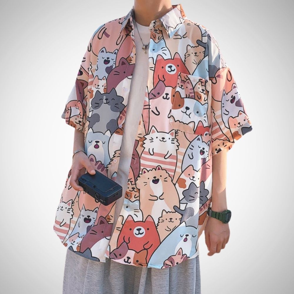 Harajuku Cat Hawaiian Shirt - Super Kitty Cats - 14:771#Photo;5:100014064