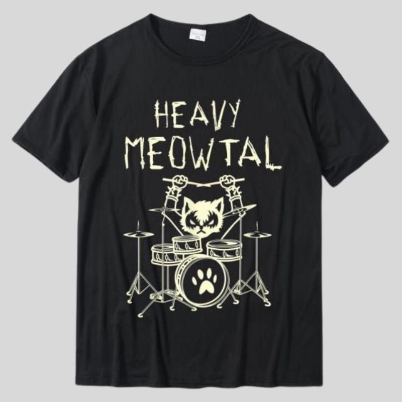 Heavy Meowtal Cat T-shirt - Super Kitty Cats - 49091206-black-xs