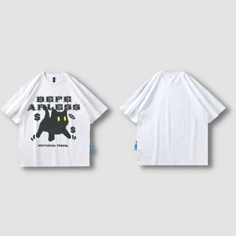 Hip-Hop Black Cat T-Shirt - Super Kitty Cats - 1005003875295115-M-A968912 White