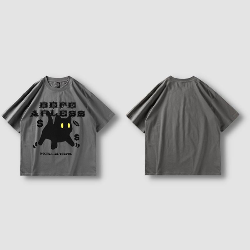 Hip-Hop Black Cat T-Shirt - Super Kitty Cats - 1005003875295115-XL-A968912 Gray
