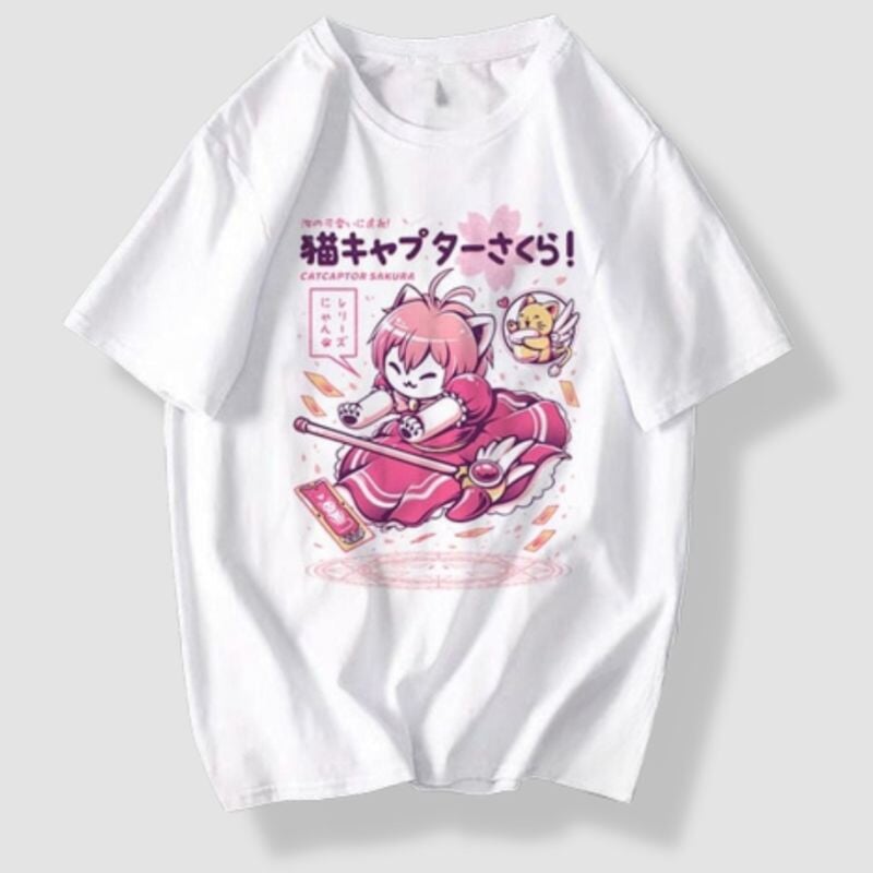 Japanese Cat Captor T-Shirt - Super Kitty Cats - 1005001452788095-XXL-02178-white