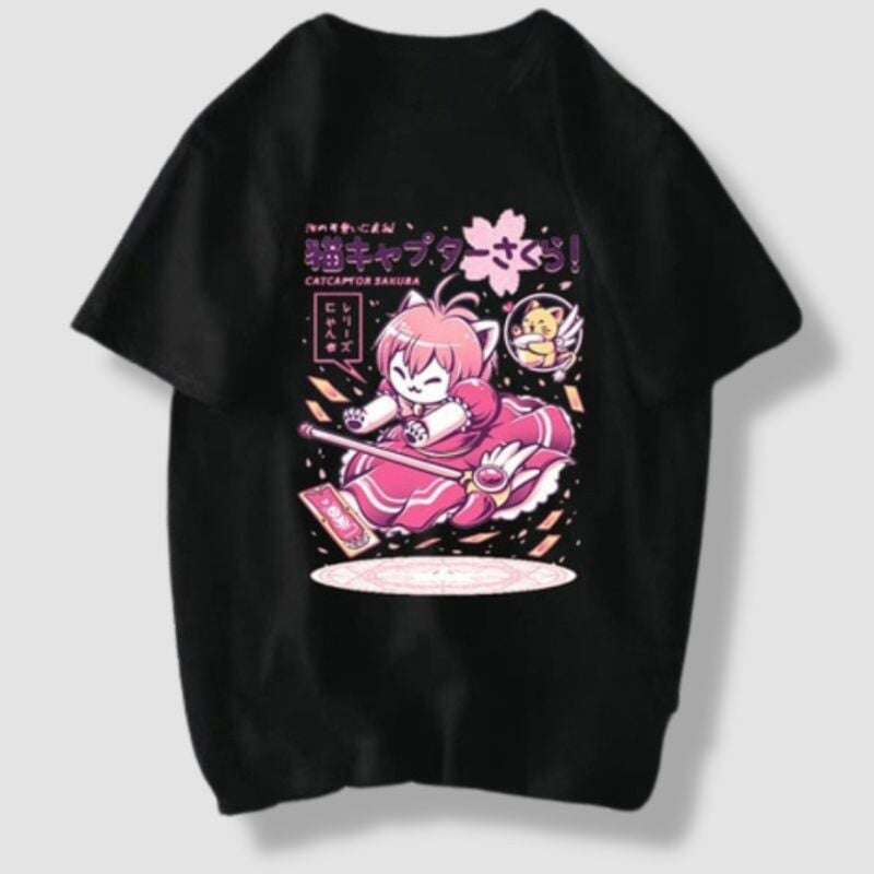 Japanese Cat Captor T-Shirt - Super Kitty Cats - 1005001452788095-XXXL-02178-black