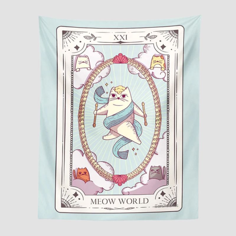 Kawaii Tarot Cat Tapestry Wall Decor - Super Kitty Cats - 12000028554618000-95X73cm-2
