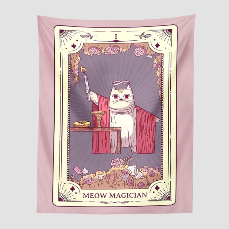 Kawaii Tarot Cat Tapestry Wall Decor - Super Kitty Cats - 12000028554719002-95X73cm-4