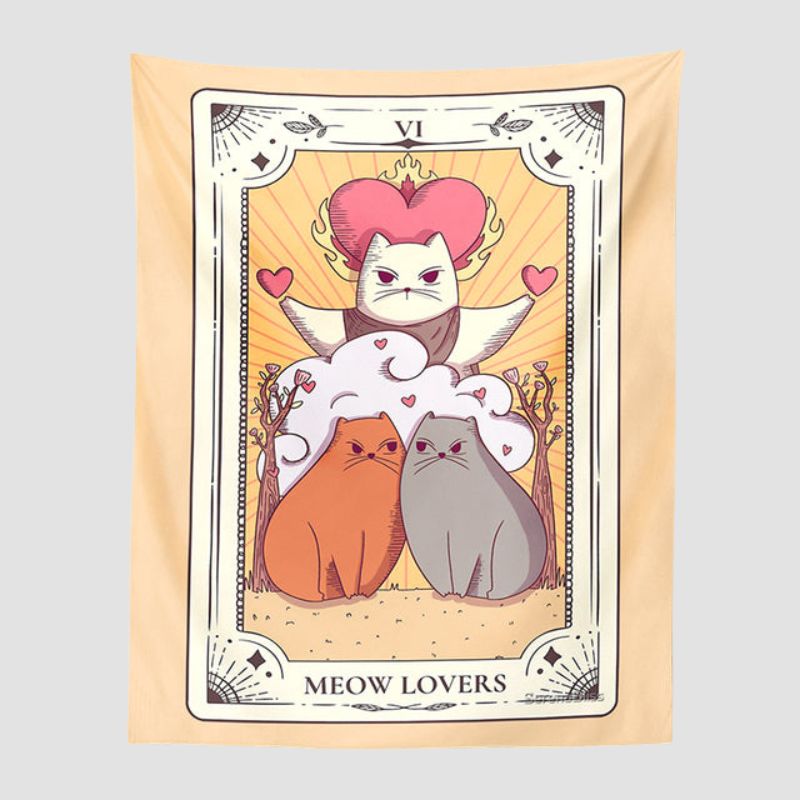 Kawaii Tarot Cat Tapestry Wall Decor - Super Kitty Cats - 12000028554719004-95X73cm-5