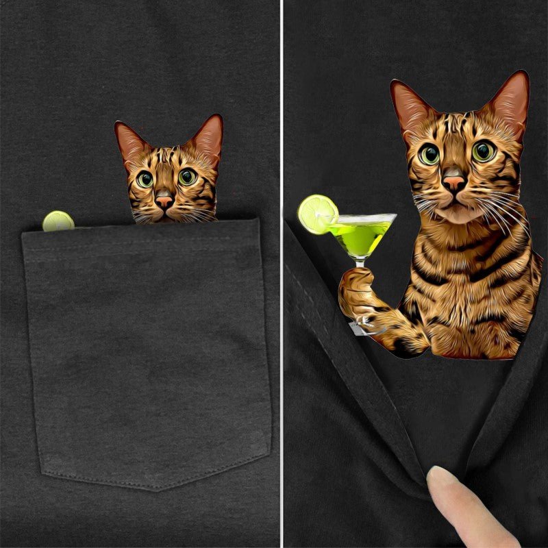 Kevin The Bengal Pocket T-Shirt - Super Kitty Cats - Kevinpockettshirt-S