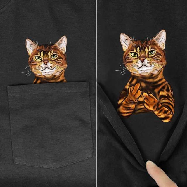 Super Kitty Cats King Bengal Cat Pocket T-Shirt US/EU Size / M