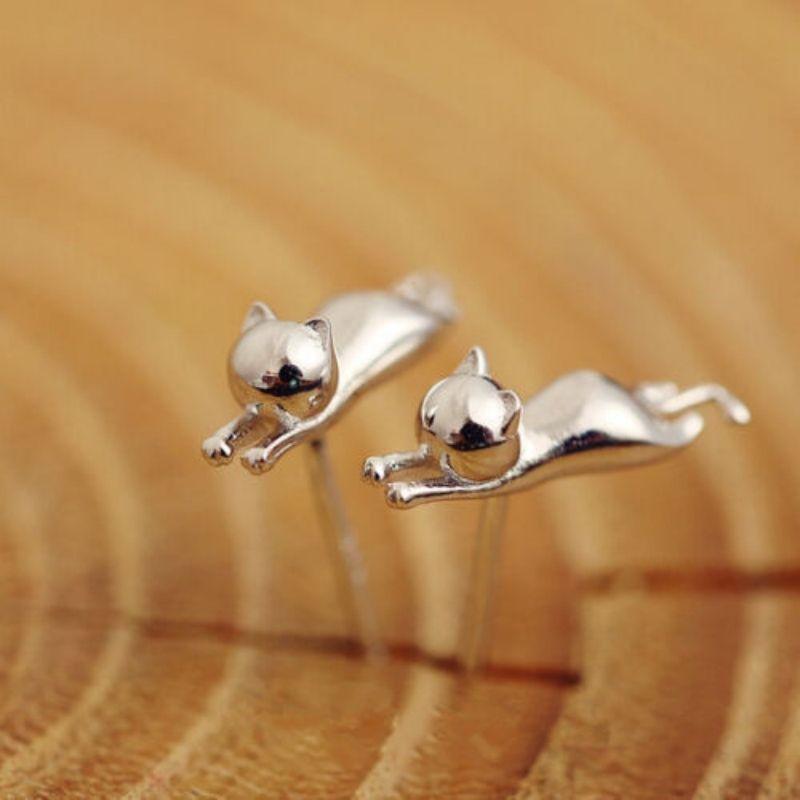 Kitty Cat Silver Stud Earrings - Super Kitty Cats - 200000226:193#FED003