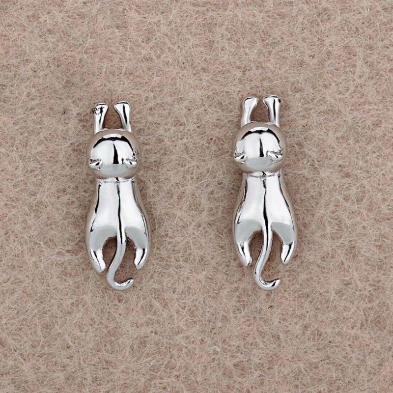Kitty Cat Silver Stud Earrings - Super Kitty Cats - 200000226:193#FED003