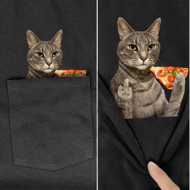 Lord Grey Cat Pizza Pocket T-shirt - Super Kitty Cats - LGCatPizzaPT-US-S