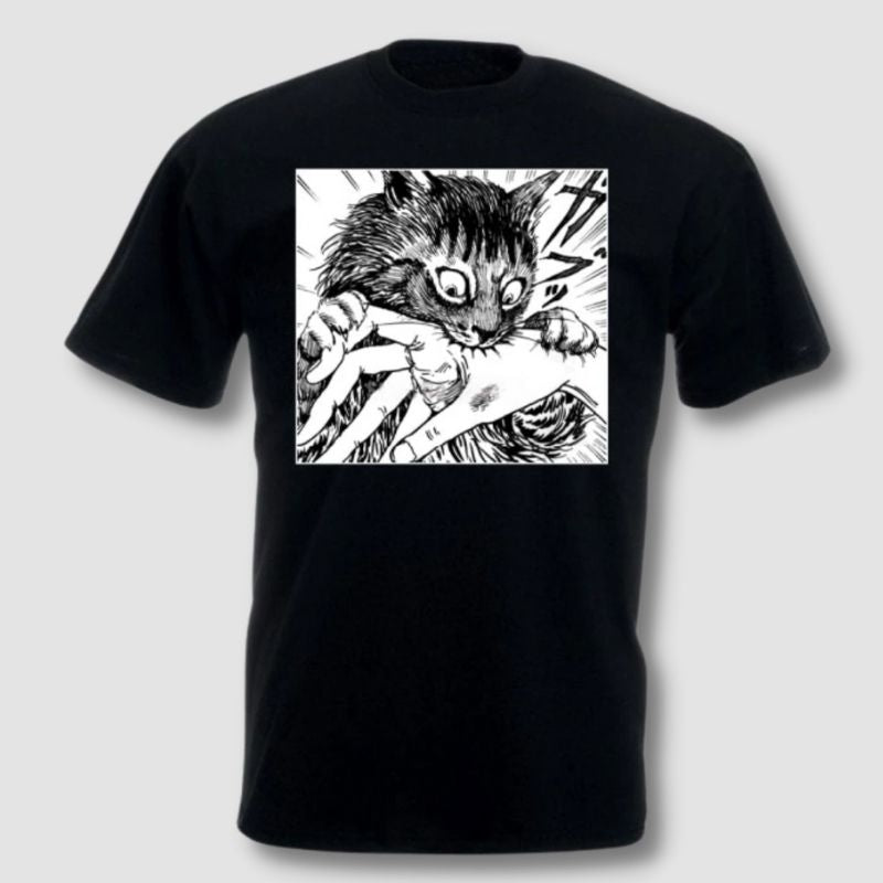 Manga Cat Bites T-shirt - Super Kitty Cats - 14:193#Black-2018001;5:100014066