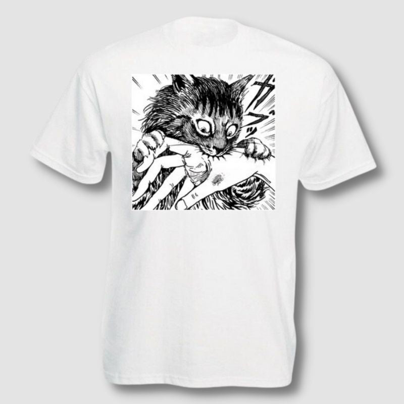 Manga Cat Bites T-shirt - Super Kitty Cats - 14:29#White-2018001;5:100014066