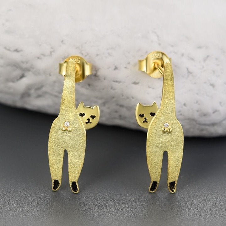 Naughty Cat Earrings - Super Kitty Cats - 47182991-gold