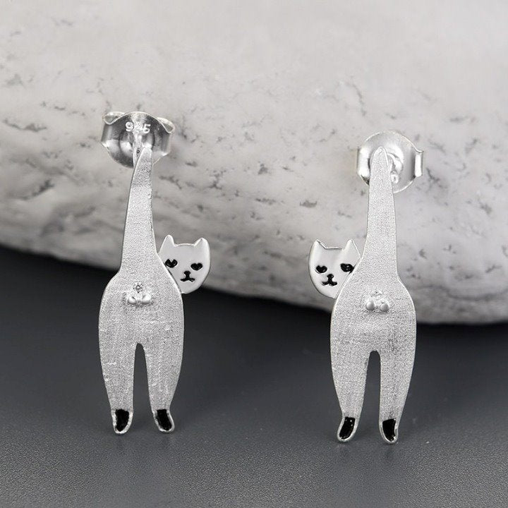 Naughty Cat Earrings - Super Kitty Cats - 47182991-silver