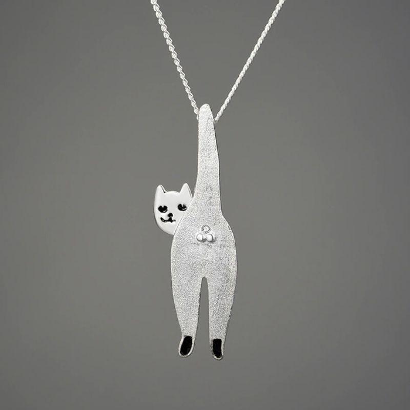 Naughty Cat Necklace - Super Kitty Cats - 47182997-silver-pendant-and-chain