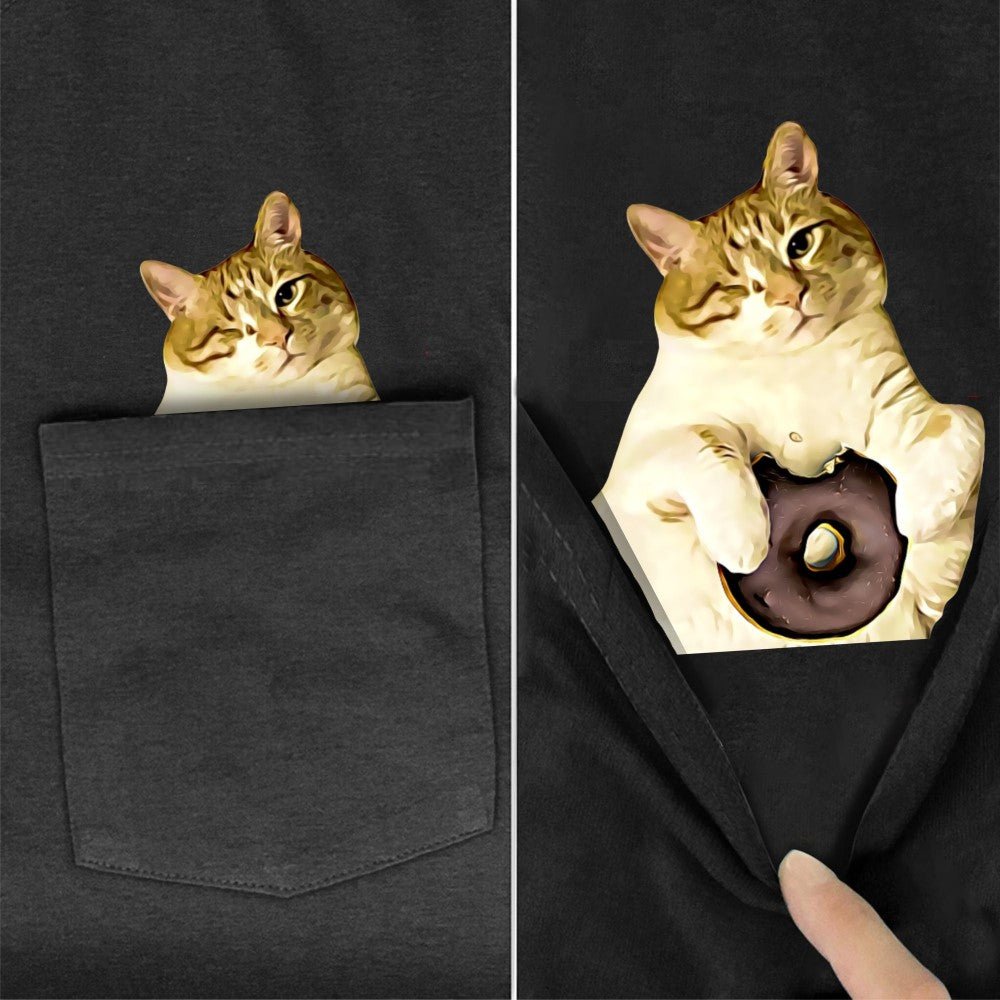 Orange Donut Cat Pocket T-shirt - Super Kitty Cats - donut-cat-pocket-s