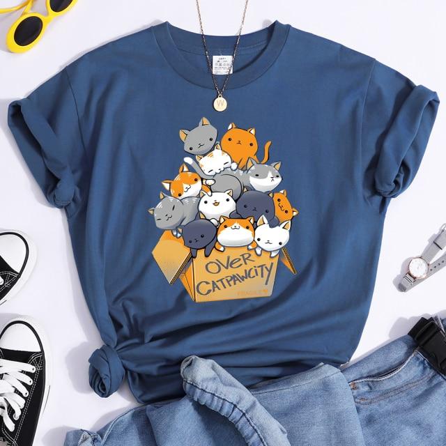 Over Catpawcity T-shirt - Super Kitty Cats - 45469165-hazeblue-s