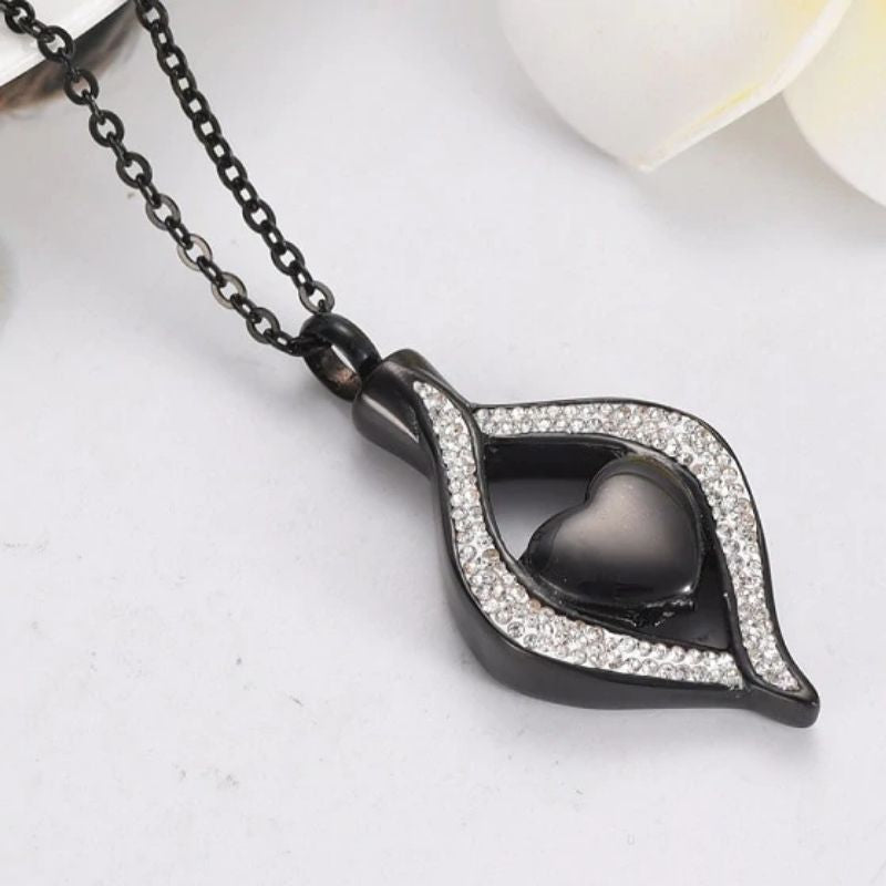 Personalized Teardrop Heart Urn Necklace - Super Kitty Cats - 36984034-black-engrave