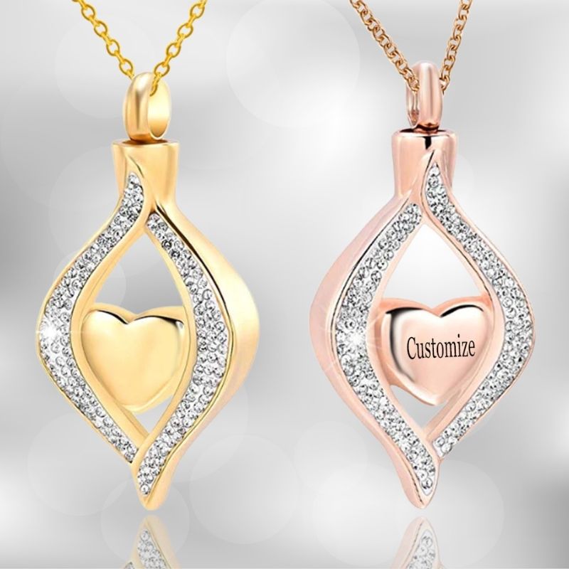 Personalized Teardrop Heart Urn Necklace - Super Kitty Cats - 36984034-gold-engrave