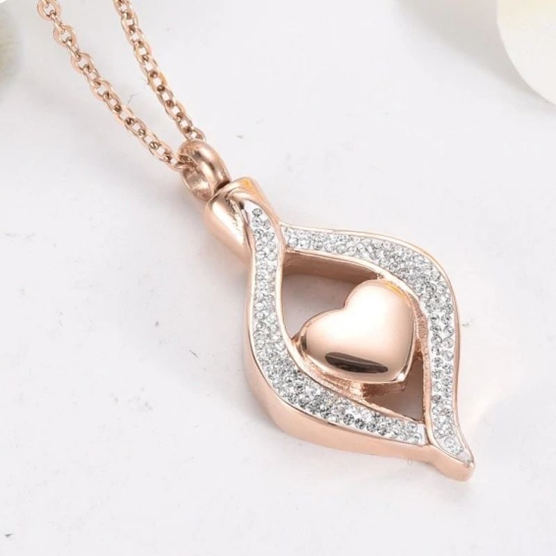 Personalized Teardrop Heart Urn Necklace - Super Kitty Cats - 36984034-rose-gold-engrave