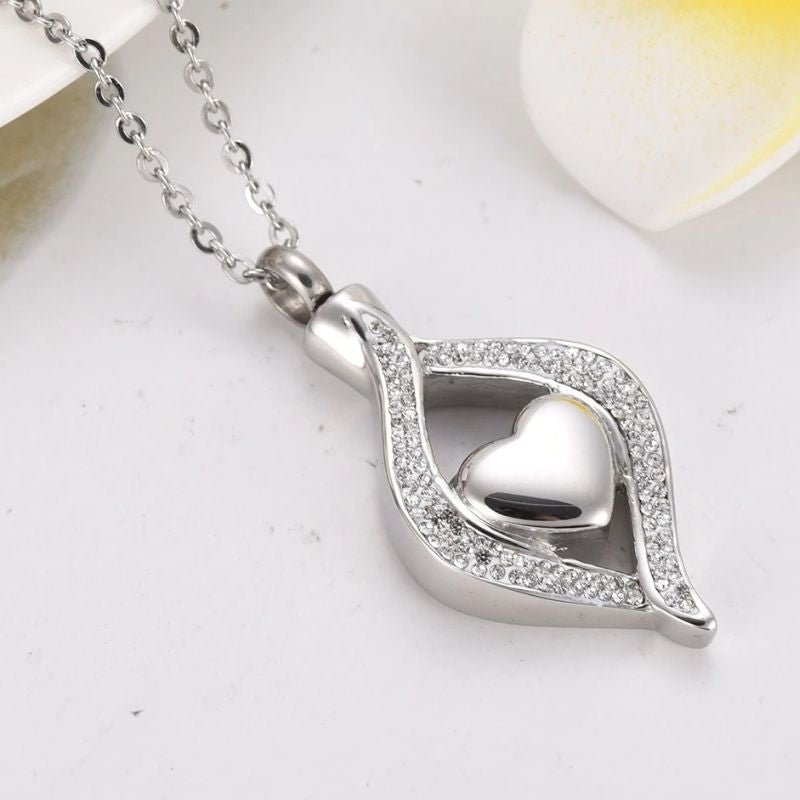 Personalized Teardrop Heart Urn Necklace - Super Kitty Cats - 36984034-silver-engrave